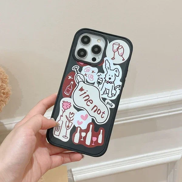 

Dog Bottle Black Frosted Phone Case Cover for IPhone 13 14 15 16 Pro Max Case