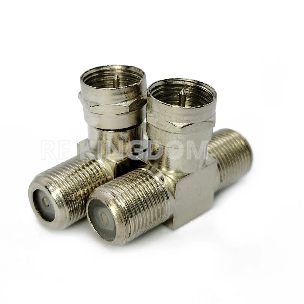 F Type Splitter 3 Way Connector F Male to Dual F Female RF Adapter T-Shape for TV Video Antenna