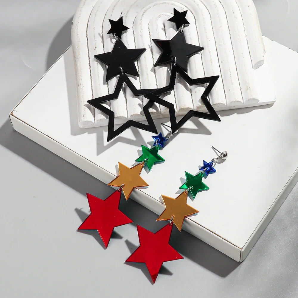 Punk Neon Color Star Acrylic Dangle Earrings For Women Hollow Geometric Pentagram Long Drop Earrings Fashion Jewelry Gifts