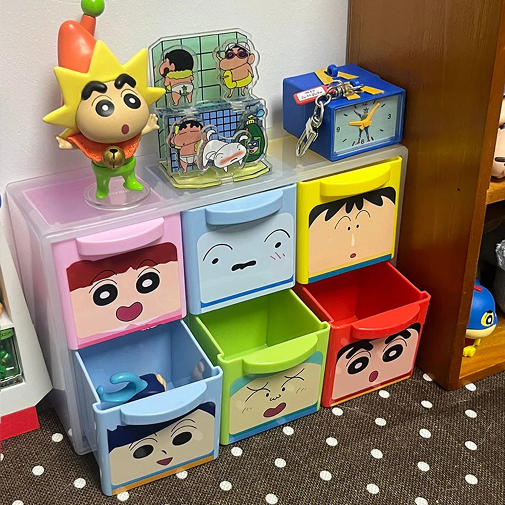 Genuine Anime Crayon Shin-Chan Storage Box 1/6/9Grid Cute Stackable Drawer Acrylic Multifunctional Desktop Organizer Boxs Gifts