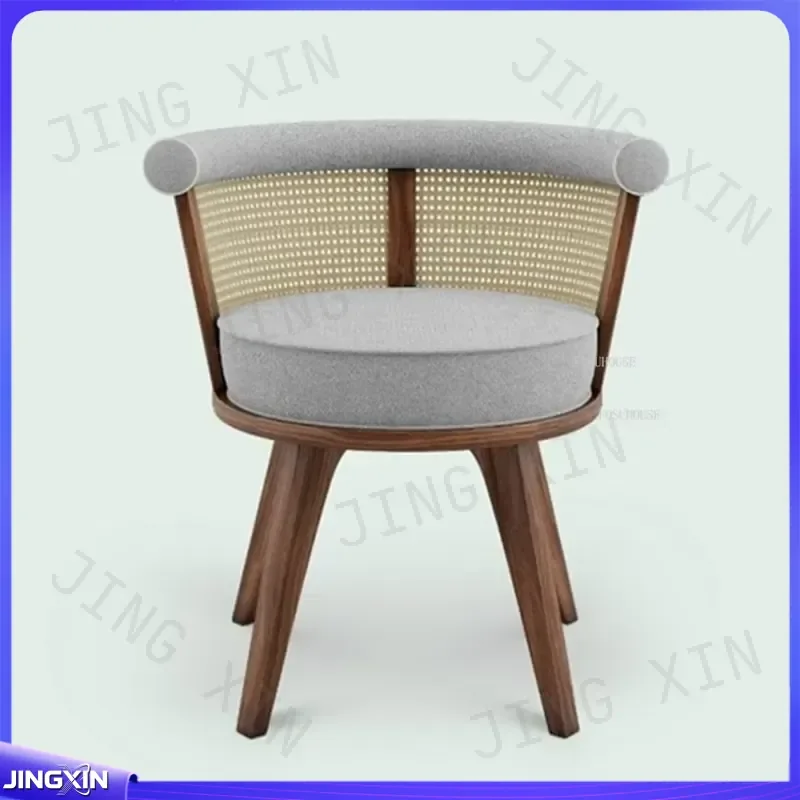 Custom for Solid Wood Armchair Modern Living Room Furniture Designer Backrest Chair Retro Rattan Seat Apartment Home Decor
