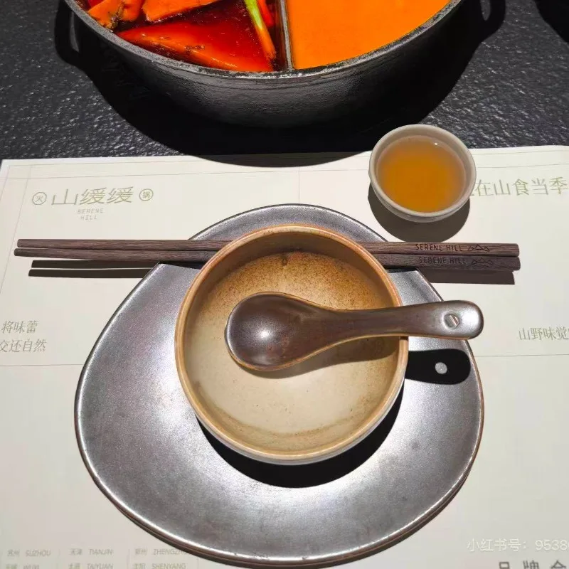 HYS new Chinese creative hot pot barbecue mountain slowly set the same table bone saucer water cup spoon bowl four-piece set