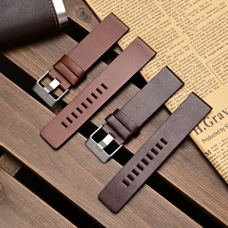22/24/26/28/30mm Watch Band Bracelet Flat Texture Leather Watch Strap for Men Replacement for Diesel Large Dial Watch