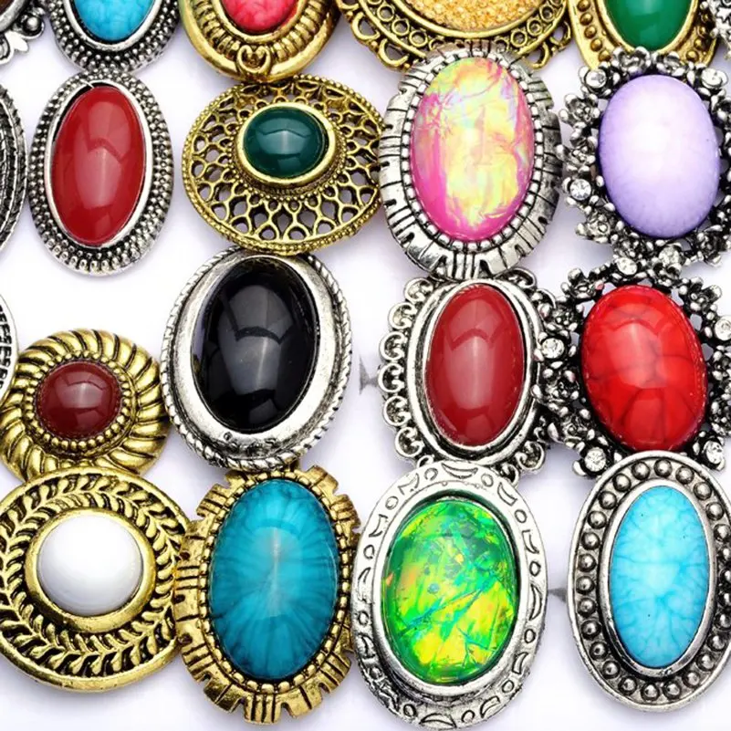 Wholesale 5Pcs/Lot Gothic Vintage Mixed Styles Colorful Big Stone Rings For Women Fashion Finger Ring Jewelry Accessories