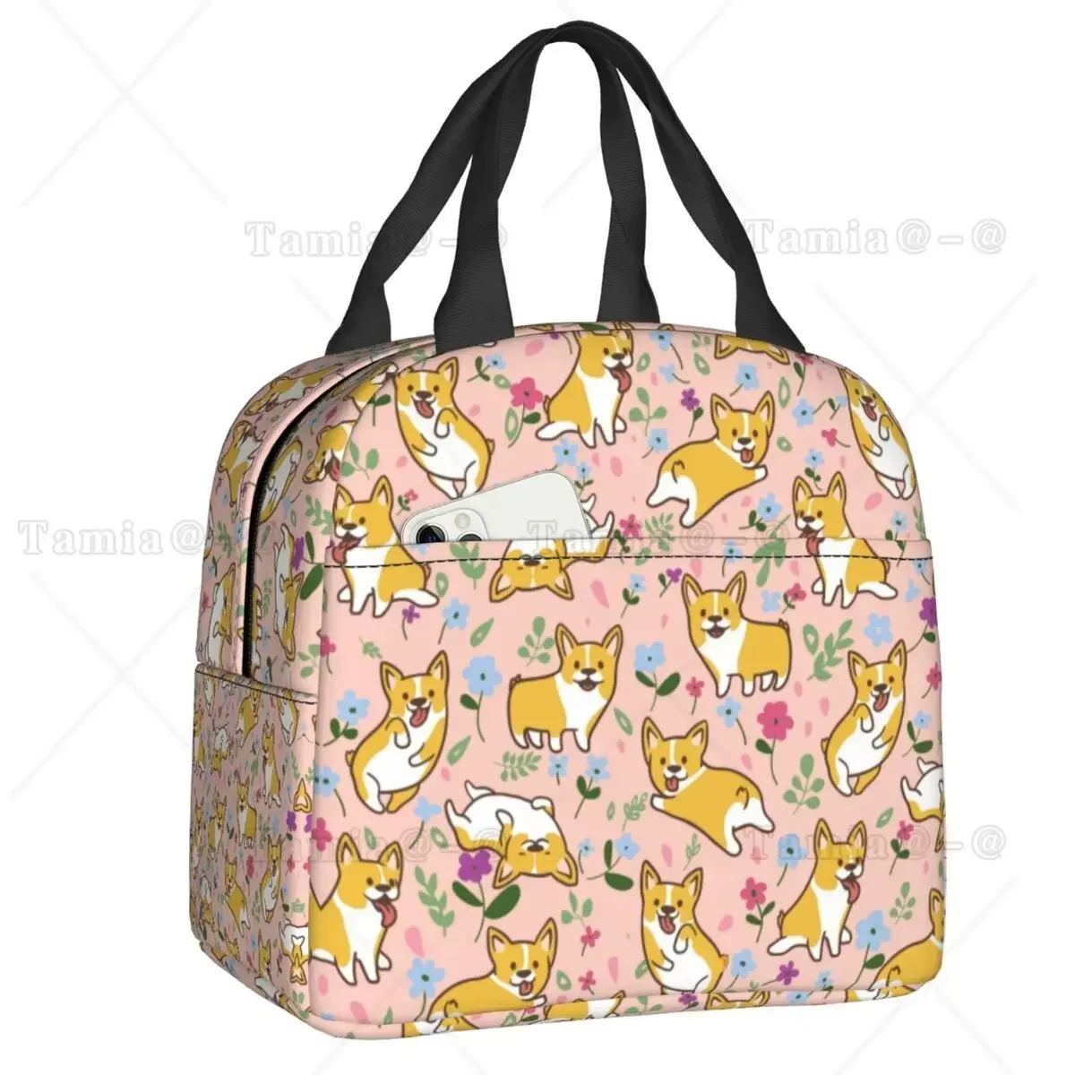 Coffee Welsh Corgi Dog Resuable Lunch Boxes Women Waterproof Cooler Thermal Food Insulated Lunch Bag Kids School Children