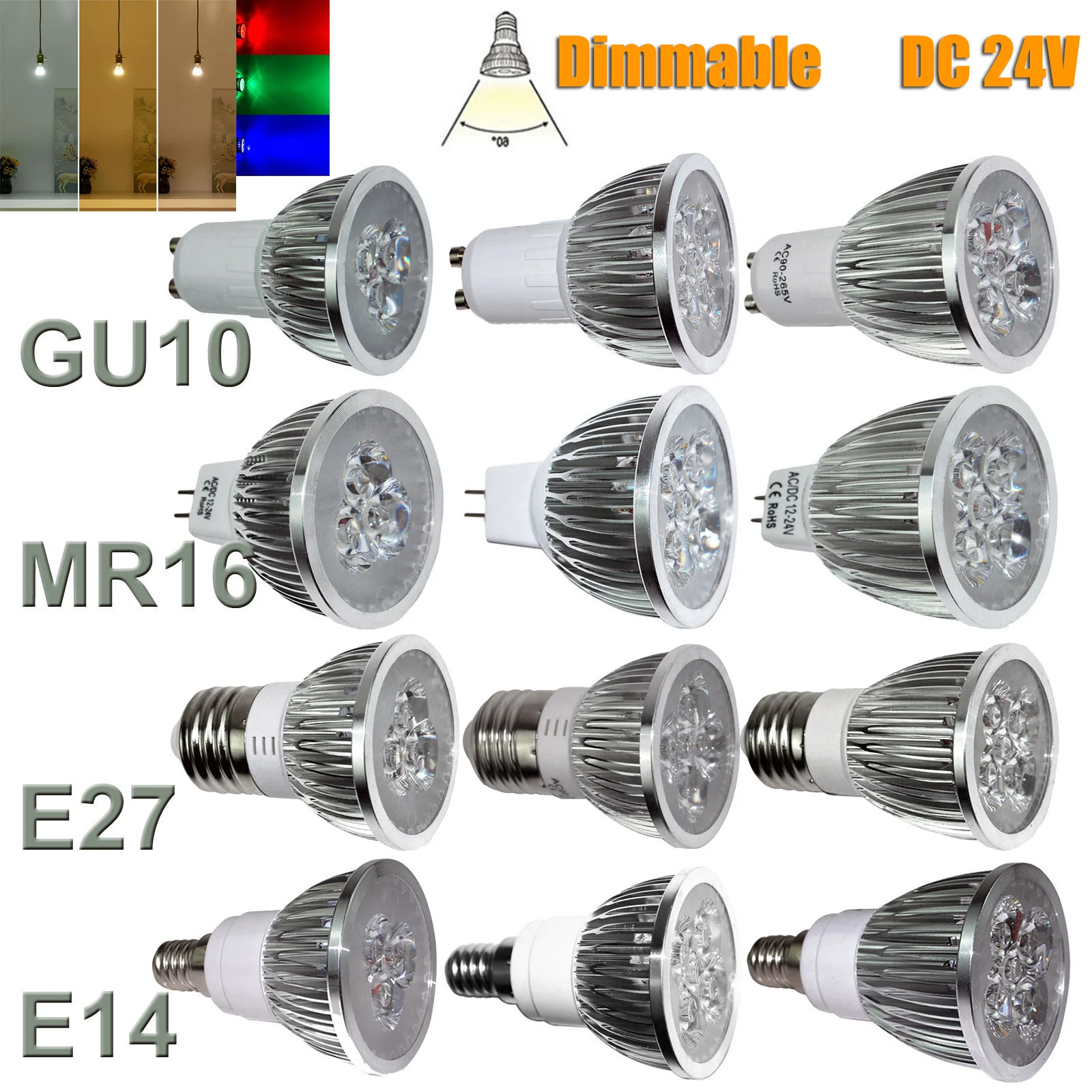 Daya tinggi Dimmable 9W 12W 15W GU10 GU5.3 MR16 E27 COB LED lampu sorot DC 24V pencahayaan lampu 2700K 6500K untuk dekorasi rumah halaman