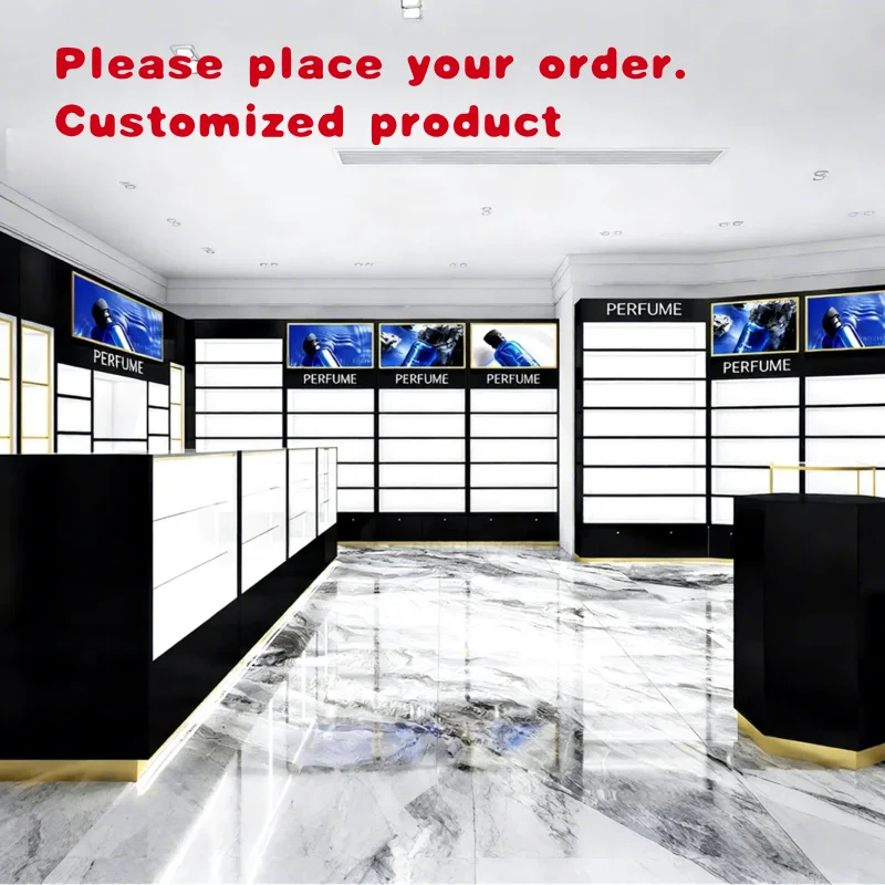 custom.High End 3D Skincare Cosmetics Store Design Decoration Black Color Perfume Cosmetic Shop Design Perfume Display
