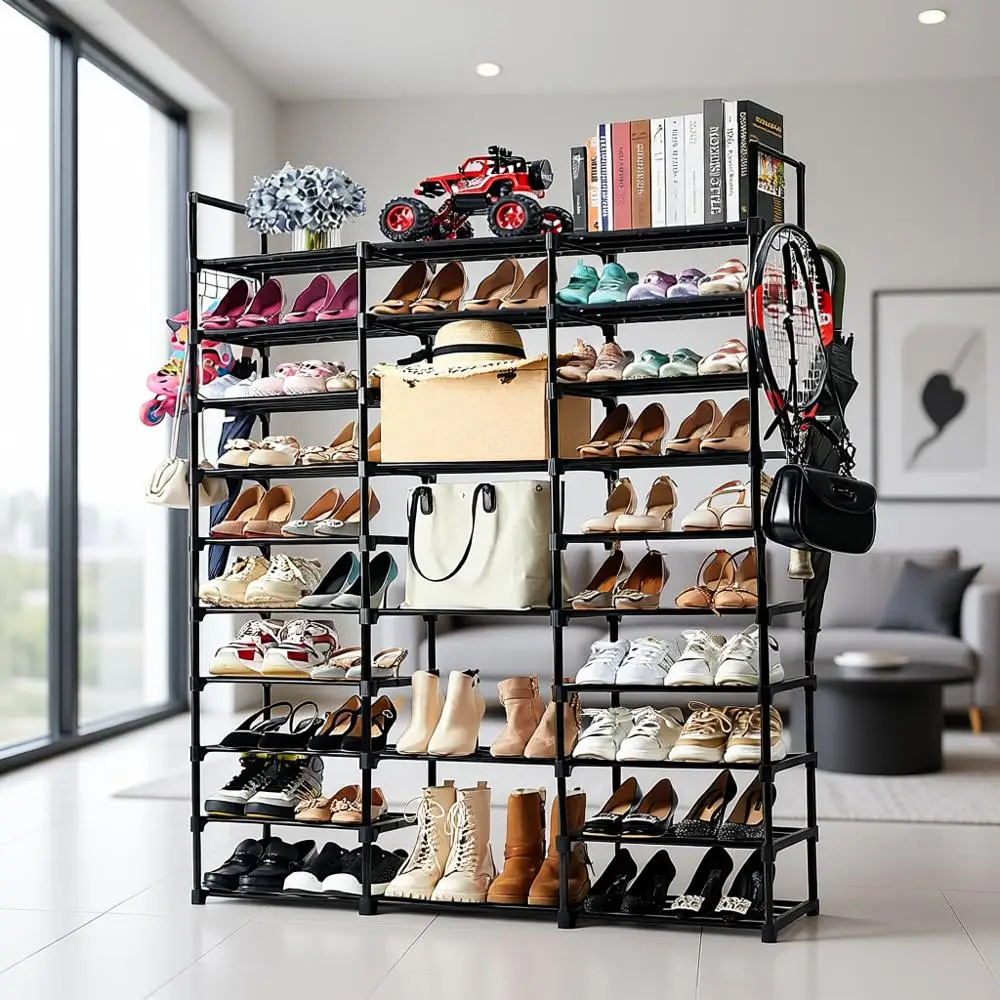 

10-Tier Tall Shoe Organizer for 55-65 Pairs, Stackable Storage for Entryway, Closet, Garage, Bedroom, Cloakroom - Black