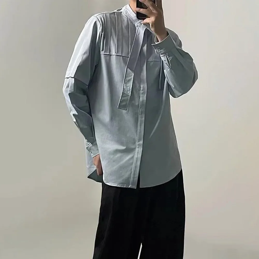 

2025 Summer Thin Men's Solid Color Long Sleeve Shirt Light Luxury Fashion Casual Trend Retro Elegant Loose Slim New Men's Tops