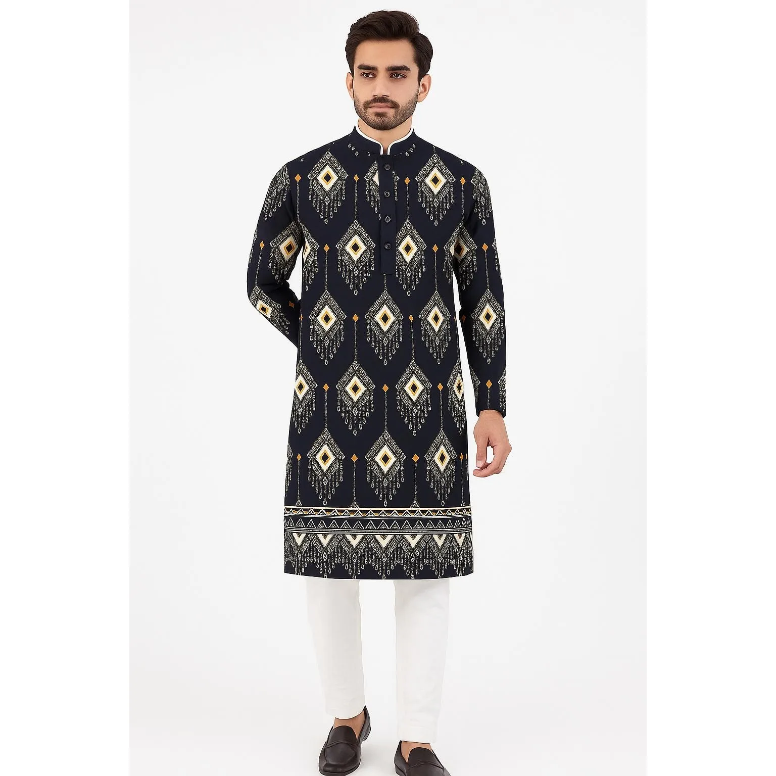 رداء رجالي مسلم بأكمام طويلة نمط عرقي 2025 بياقة واقفة ملابس عربية رداء إسلامي غير رسمي للرجال #1