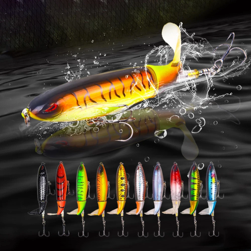 1PCS Whopper Fishing Topwater Popper Fishing Lure Artificial Hard Bait Soft Rotating Tail Fishing Tackle Fishing Bait