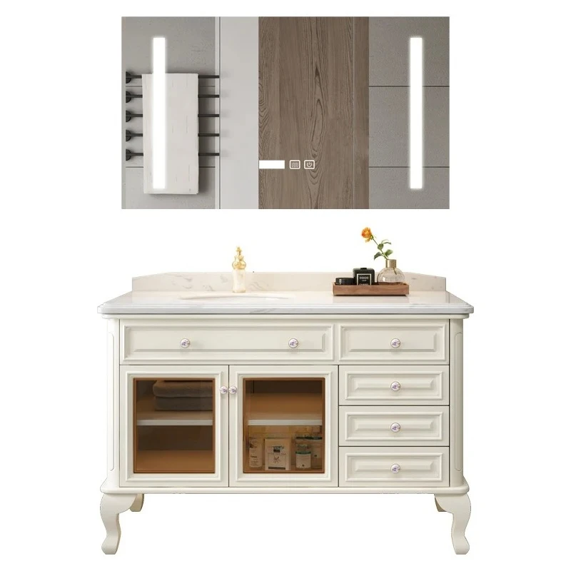 

American bathroom furniture American double bathroom sink solid oak smart locker light RO