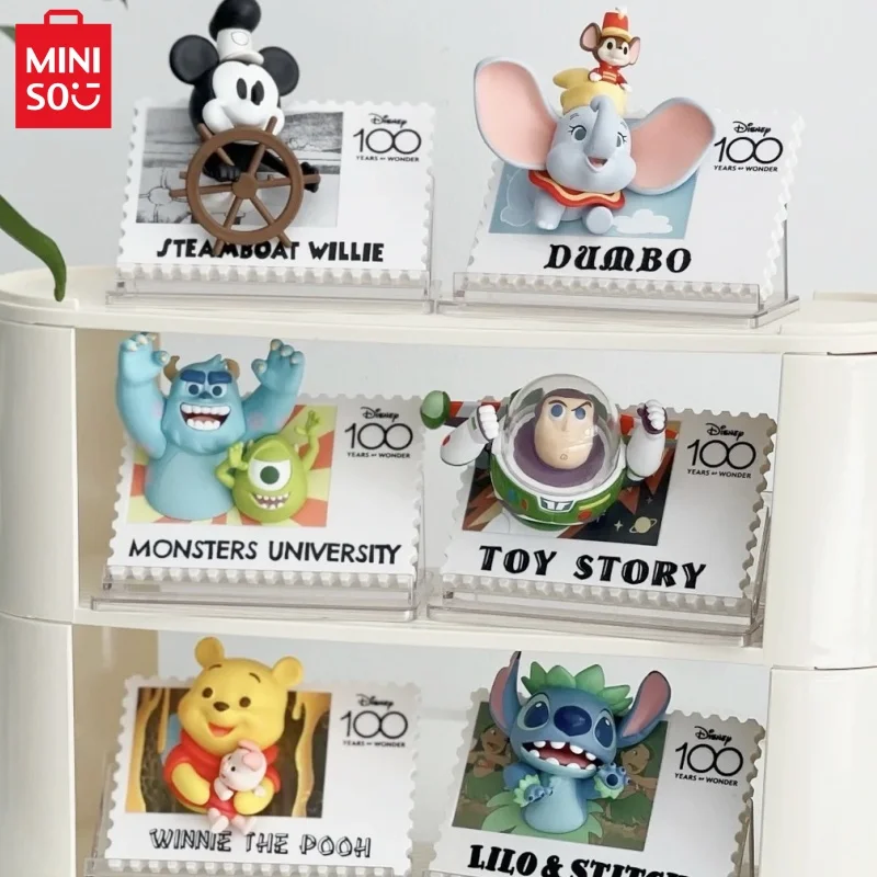 New Miniso Disney 100th Anniversary Vintage Stamp Blind Box Creative Refrigerator Magnet Collecting Holiday Gifts For Friends