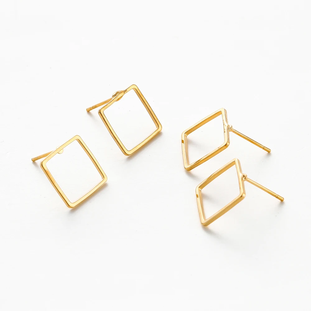 10PCS 14K 18K Gold Plated Brass Earring 12mm Square Hollow Shape Stud Earrings Hook For DIY Jewellery Making Supplies