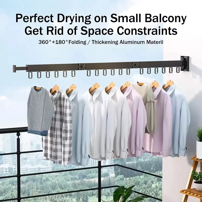 

Folding Clothes Hanger Indoor and Outdoor Wall Mount Aluminum Retractable Space Saving Cloth Drying Rack