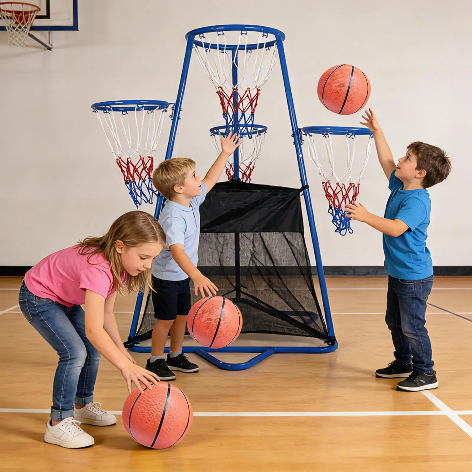 

Kids Basketball Game Set, 4 Basket With Frame, Indoor Outdoor Basketball Practice Eequipment For Children