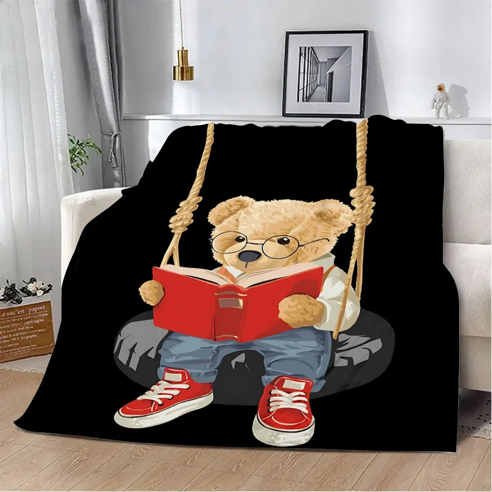 Cartoon Anime Printed Blanket Picnic Blankets POLO Bears Warm Blanket Soft and Comfortable Blanket Home Travel Birthday Gift