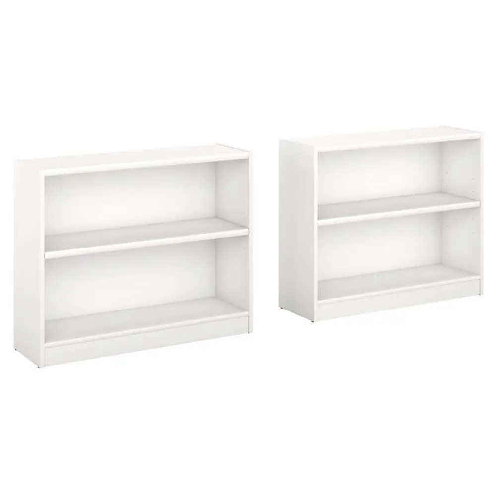 2-Shelf White Bookcase Set of 2, Laminate Wood Adjustable & Fixed Shelves, 30x37x12 in, Home Office Storage, Customized