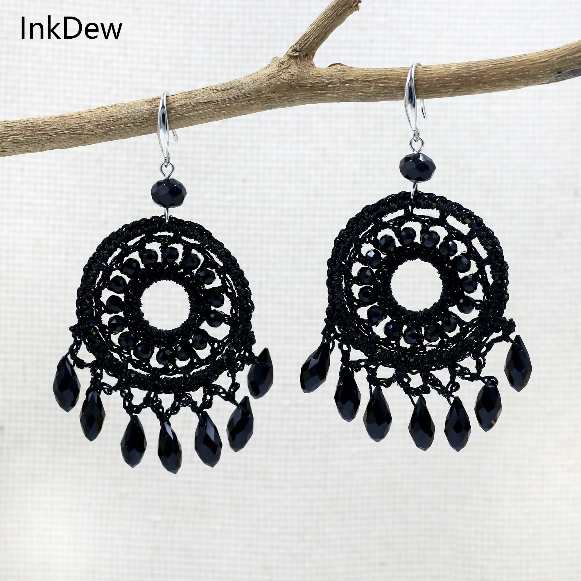 INKDEW Round Tassel Braided Drop Earrings Handmade Crystal Beads Earrings For Women Big Long Earrings Bohemia Jewelry Gift EA097