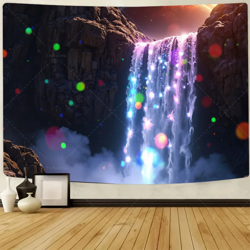 

1шт настенный гобелен волшебный водопадный гобелен с блестящими огнями и горной сцены