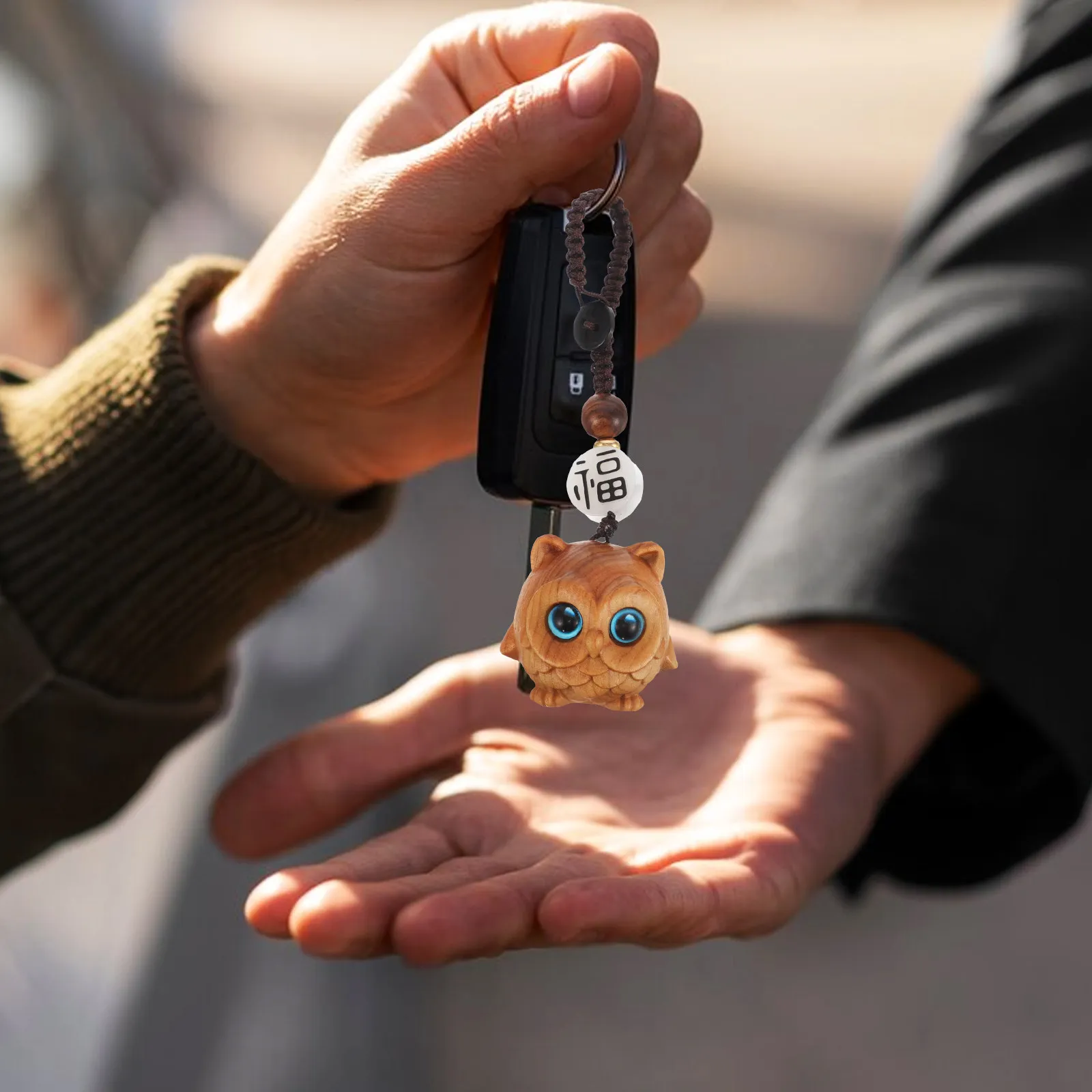 Wooden Car Key Keychain Holder For Bag Pendant Decoration Christmas Stocking Stuffers Owl Hand-carved view 2