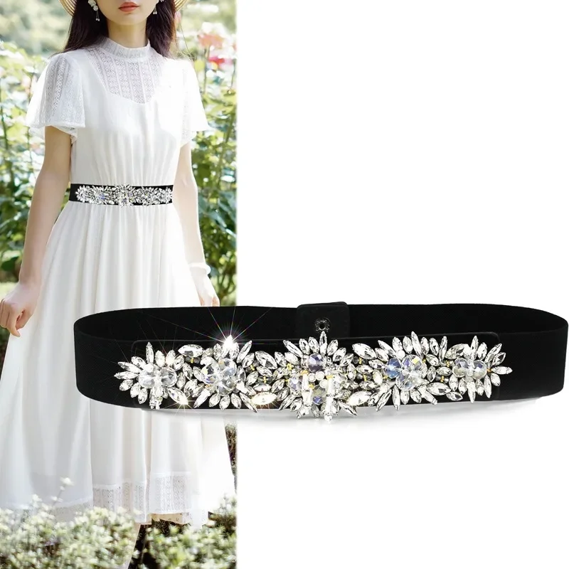 2024 new Handmade crystal rhinestone belt elastic elastic waist seal