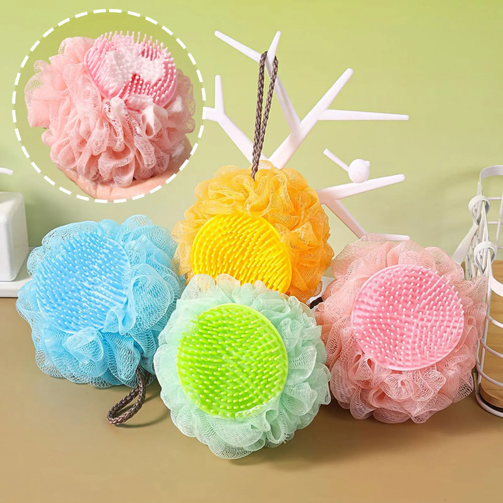 2 In 1 Sunflower Bath Ball Built-In Comb Massages Scalp Promotes Circulation For Luxurious Bath Time for Home Use