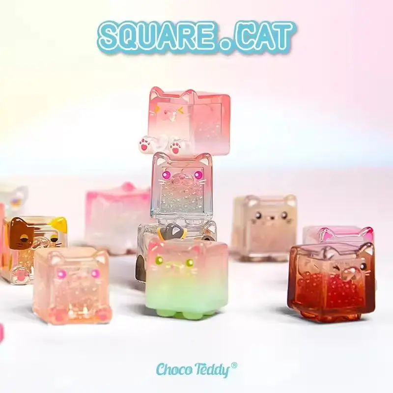 Hot New in stock Square Cat Ice Cool Series Bag Cute Bean Anime Figures Kawaii Cat Doll Toys Ornament Birthday Gift