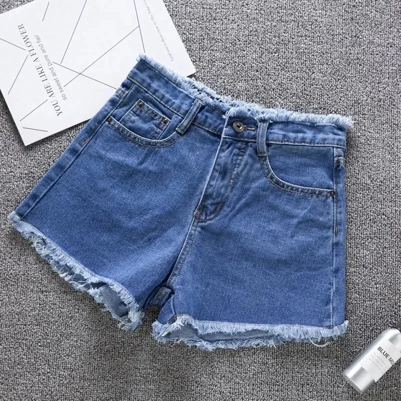 2025 Summer Woman High Haist Jeans Shorts Fashion Rough-edges Denim Short Pants Schoolgirl Casual Pants Blue Black White Jeans