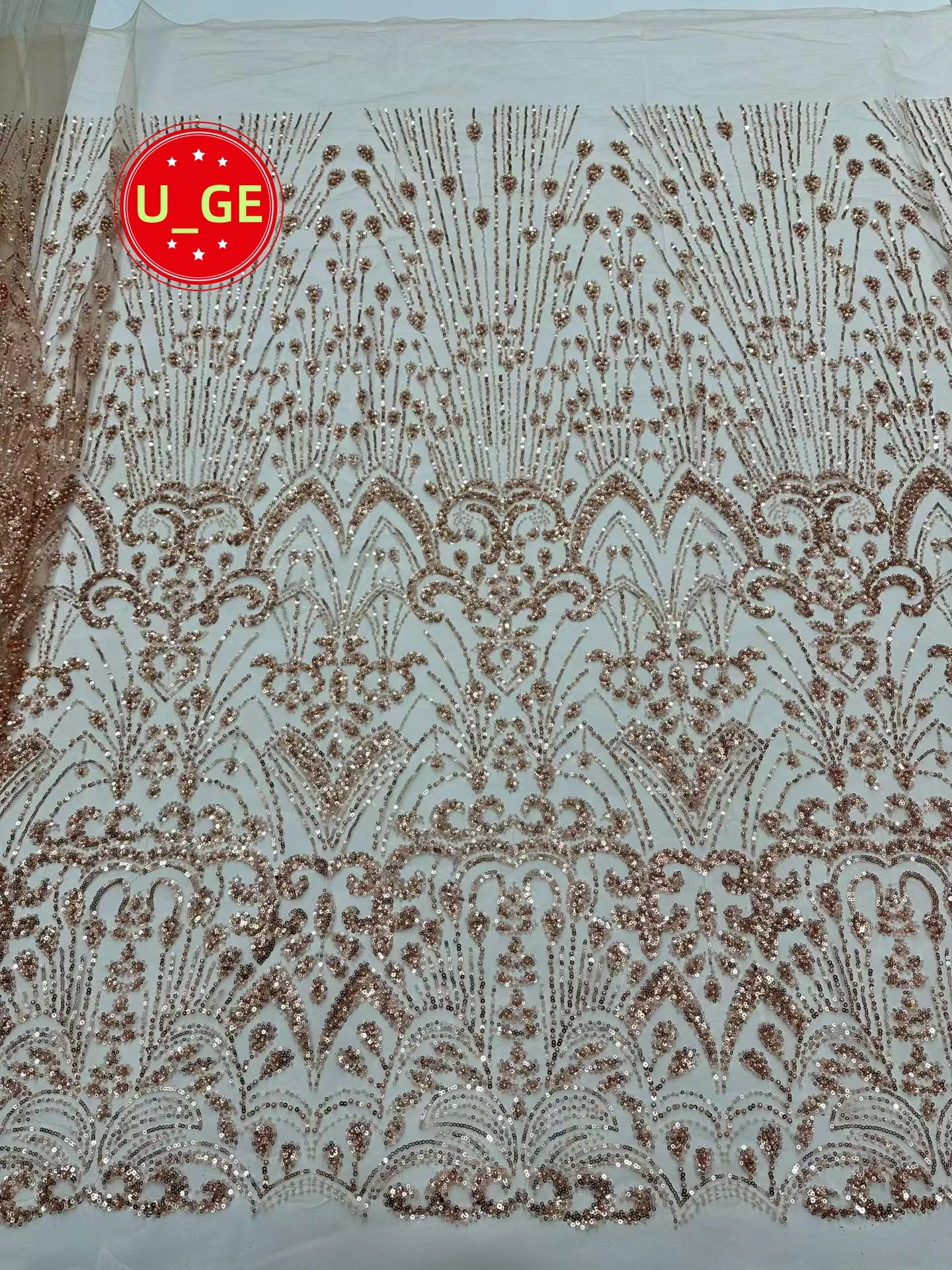 

2026Latest Austria High Quality Eligent Soft Mesh Squined Lace With Stones Fabric For Wedding Evening Dress U_Ge1695