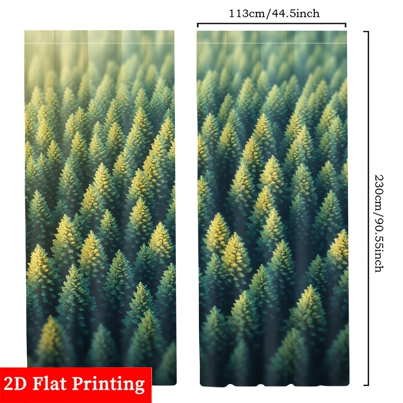Aesthetic Forest View Curtains 2pcs Pair Nature Woodland Landscape Printed Drapes for Living Room Bedroom Window Decor Treatment
