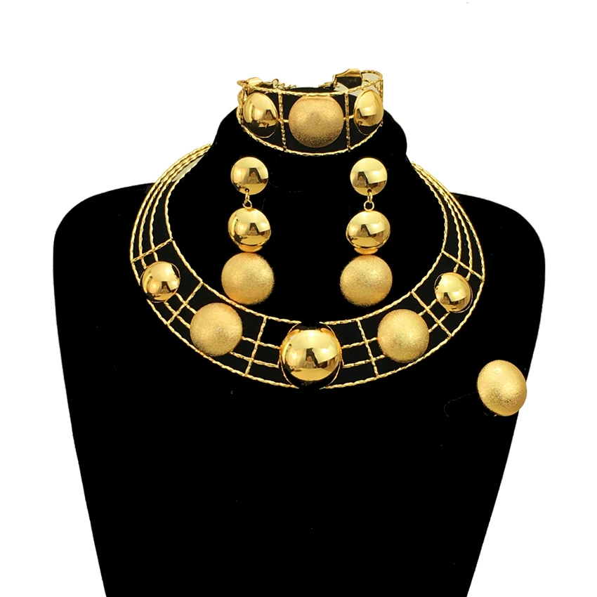 Fashion Beads Jewelry High Quality Copper Women Wedding Party Bride Dubai Jewelry Set FHK13261