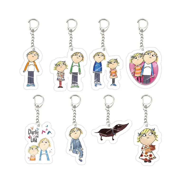 Acrylic Cute Tv Series Charlie and Lola Kids Keychains for Accessories Charlie and Lola Pendant Keyring Jewelry Music Fans Gifts