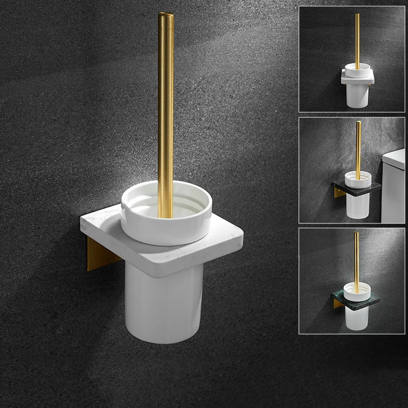 

White/Black Marble Bathroom Toilet Brush Holder Wall-mounted Brushed Gold Toilet Cleaning Brush Bathroom Storage Organization