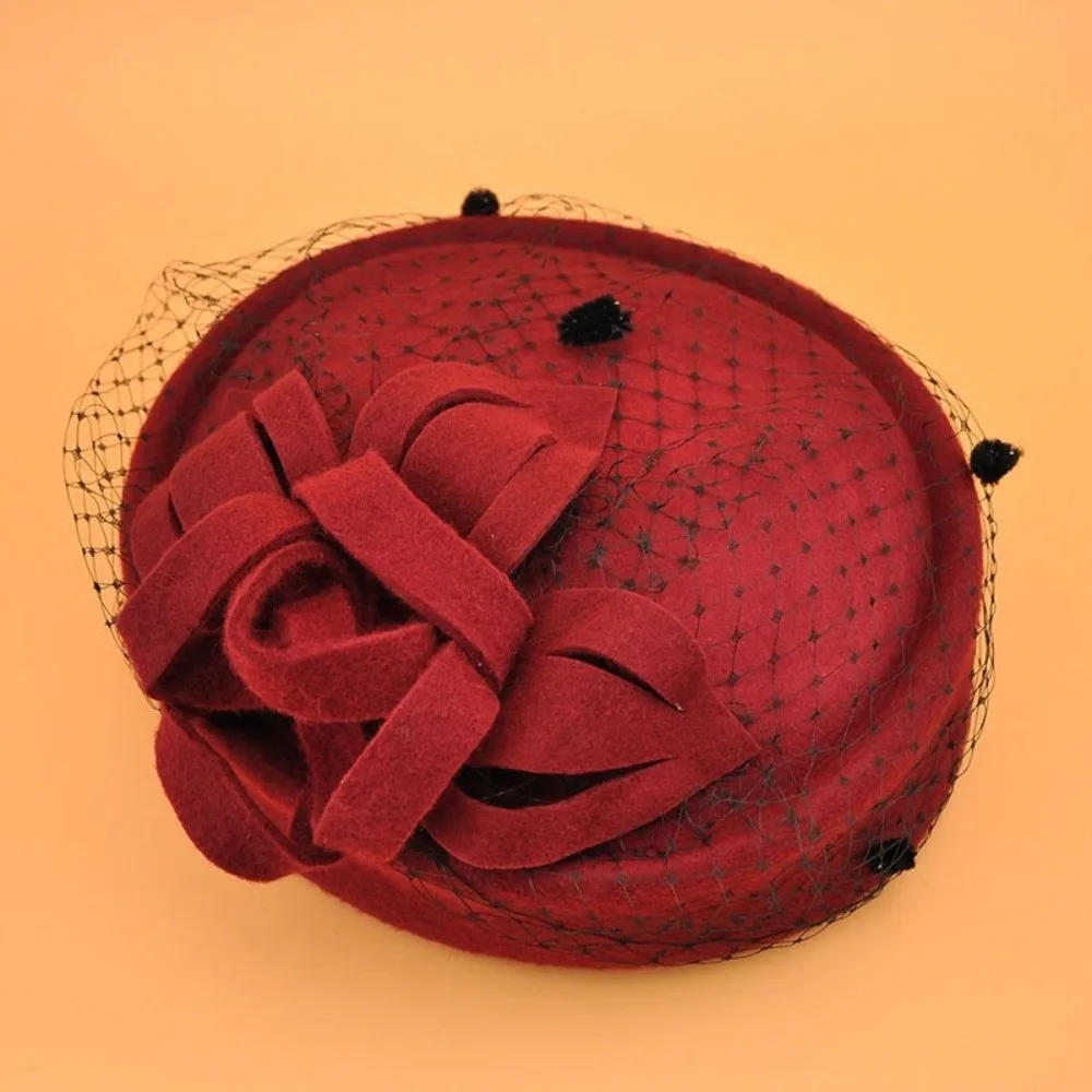 New Solid Color Top Hat French Vintage Casual Pillbox Hat Mesh Cashmere Wool Flight Attendant Hat Party Dress