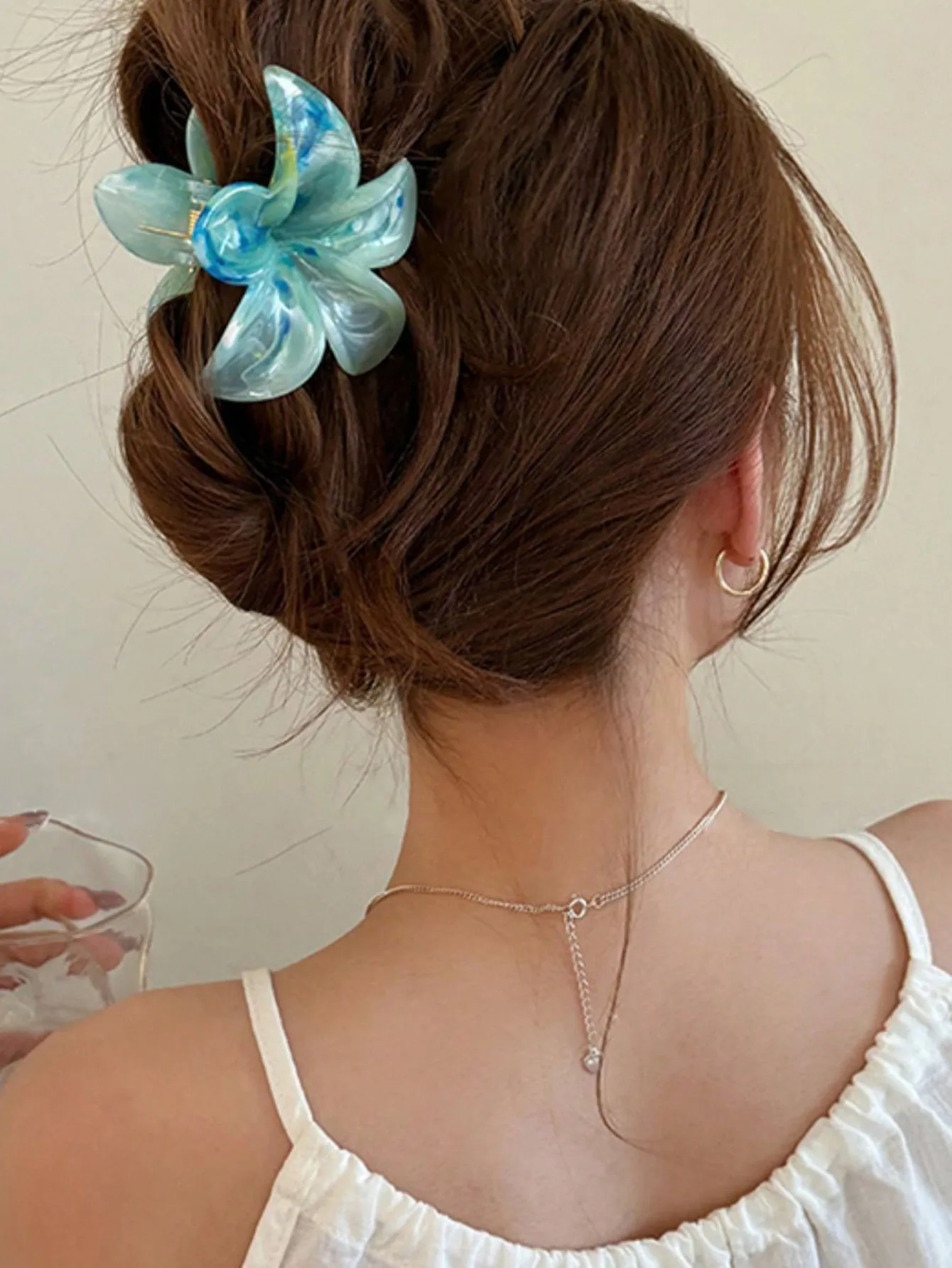 2-3pcs Women\'s Gradient Color Flower Pattern Large Size Lightweight Plastic Hair Clips