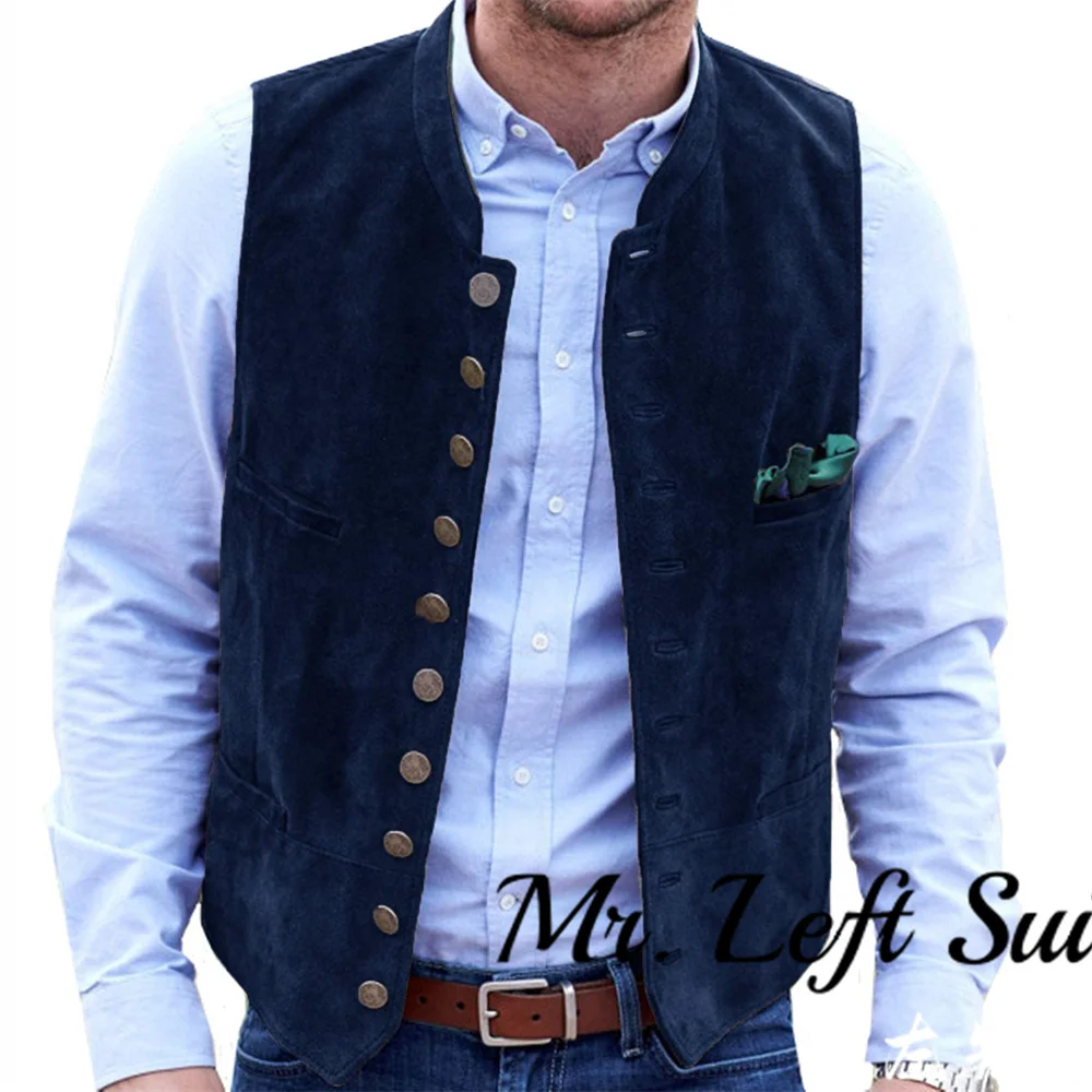 Men\'s Suede Leather Suit Vest Single Breasted Slim Fit Waistcoat Casual Western Jacket Formal Men Clothing Steampunk Clothing