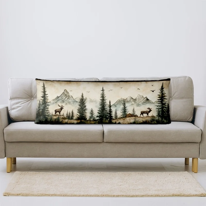 Country Style Bear And Moose Double-Sided Printed Pillowcase - Soft Short Plush, Zipper Closure, Hand Washable, for Farmhouse De