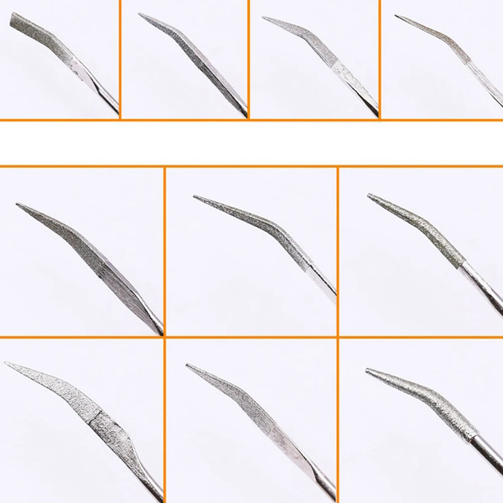10Pcs Bend Head Emery File Set for Detailed Work on Glass Ceramics Jade Metal and Components Requiring Accurate Filing
