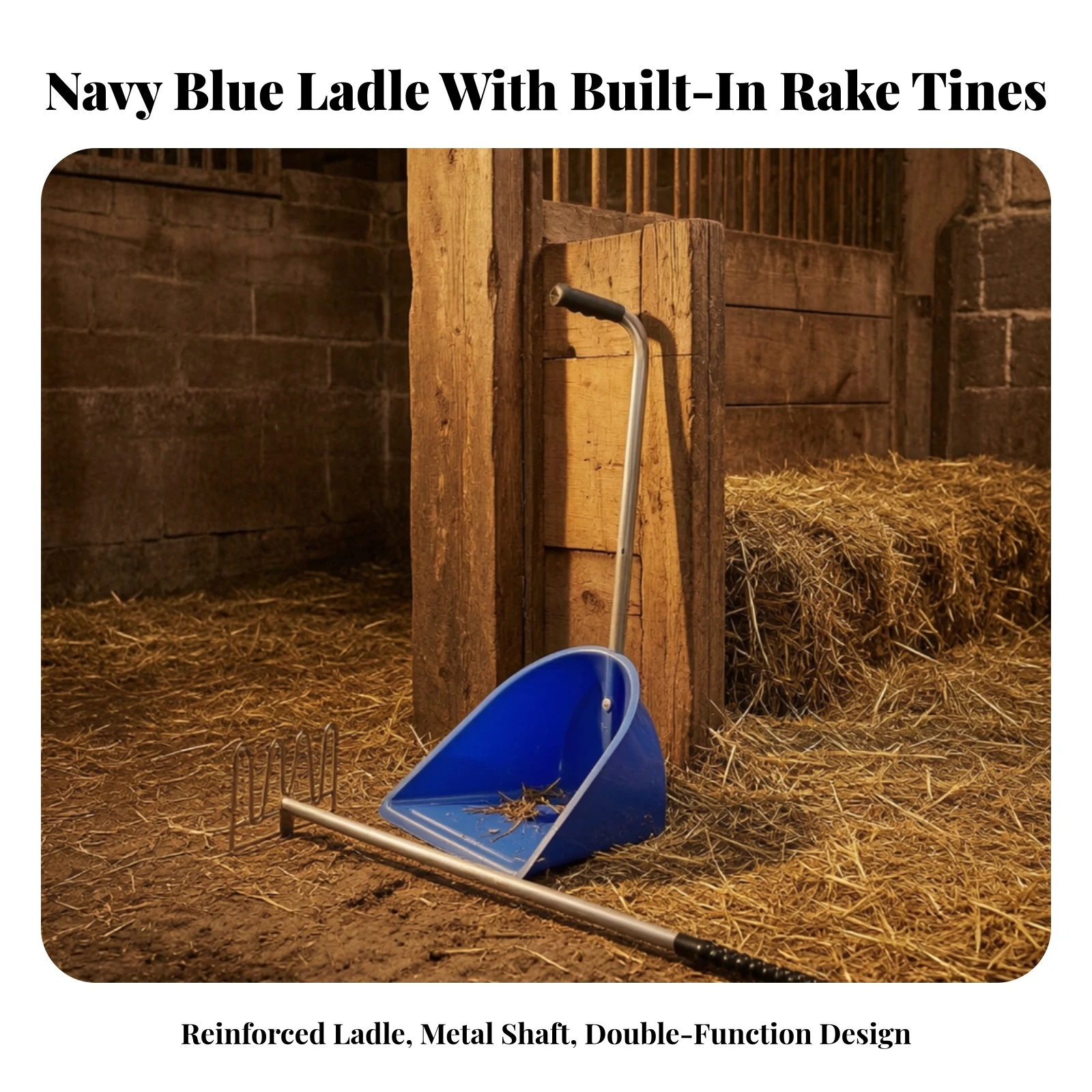 Manure Scoop with Rake Rust-Resistant Manure Rake Poop Scoop Lightweight Farm Tool Efficient for Horse Owners, Barns