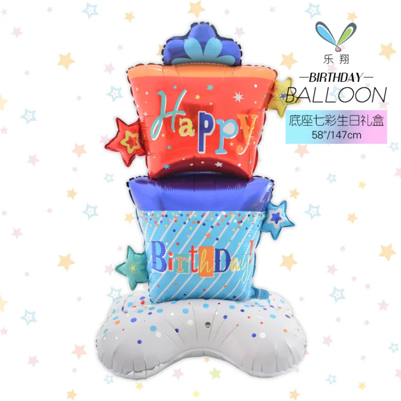 New Hot Selling Large Standing Base Series Children\'s Birthday Gift Box Party Decoration Layout Aluminum Film Balloon Card