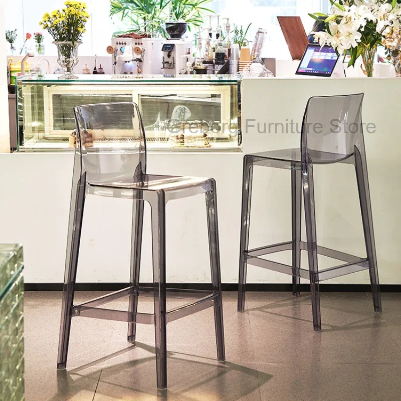 High Dining Bar Chairs Office Nordic Accent Velvet Bar Stools Luxury Transparent Acrylic Design Banqueta Home Furniture HBBC