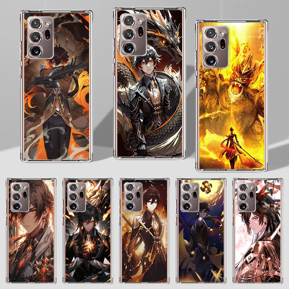 Genshin Impact Zhong li Case for Samsung Galaxy Note 20 Ultra 5G 10 Plus 8 9 10 Lite Transparent Soft Phone Cover M52 J4 J6 2018