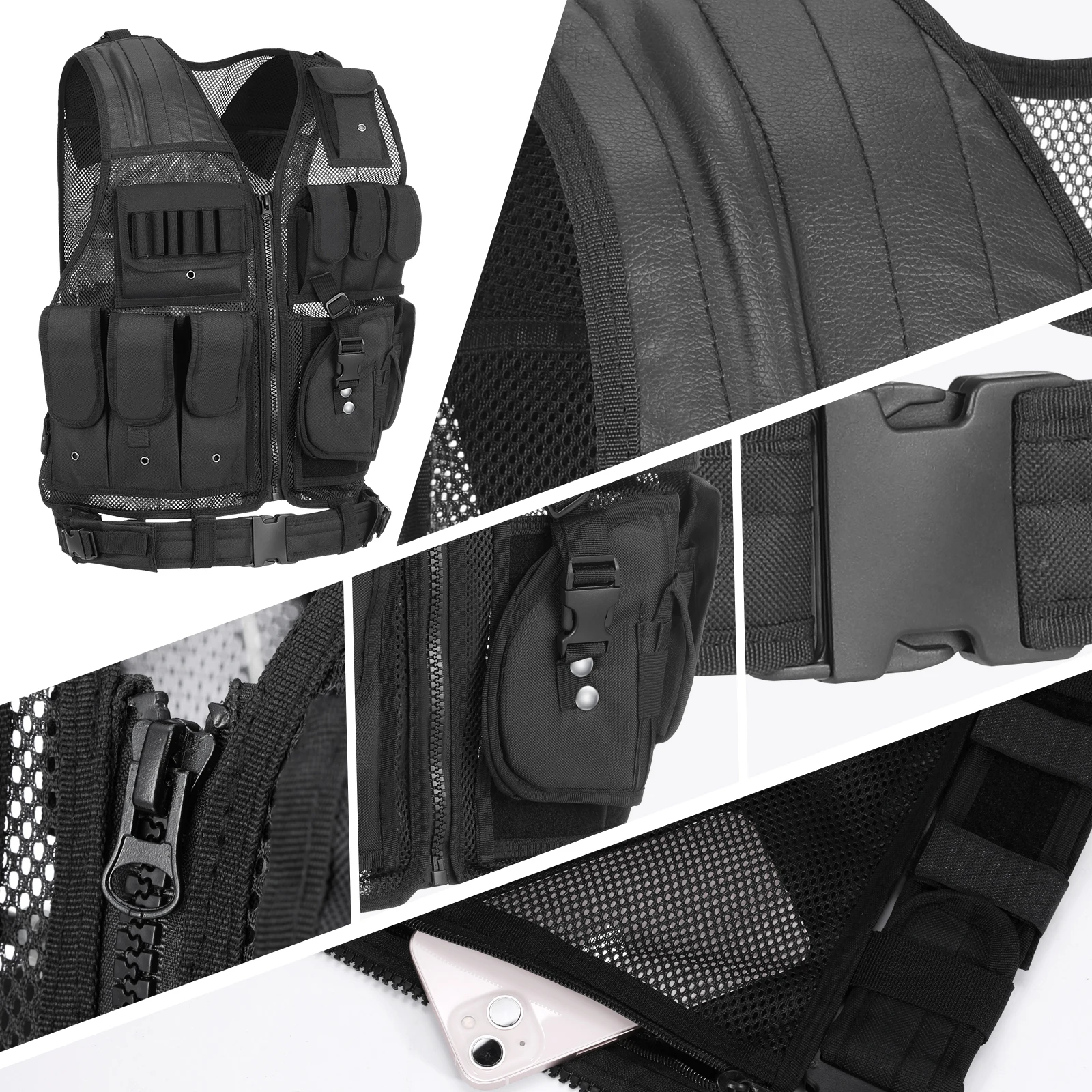 TOMSHOO Tactisch Vest Multi-zakken Ademend Combat Vest Outdoor Militair Airsoft Legervest voor Jacht Kamperen Wandelen