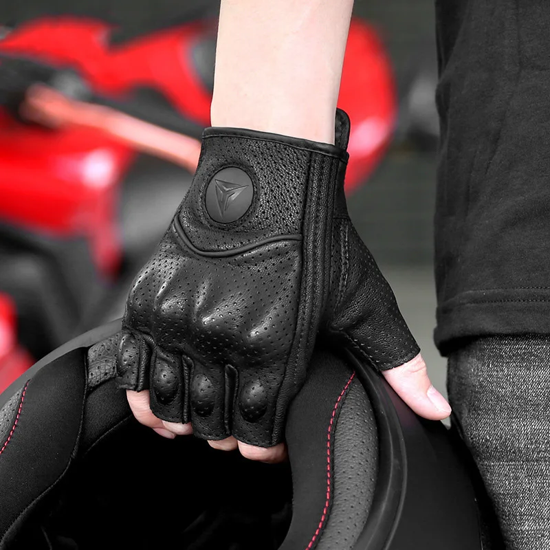 Half Finger Motorcycle Gloves Leather Guantes Moto Verano Estivi Luvas Ciclismo Gant Cycling Fingerless Gloves Tactical Retro