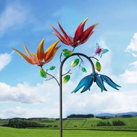 1 Piece of Large Metal Wind Power Rotator with Flowers and Butterflies and Three Rotating Flower Butterfly Windmill, Suitable for Outdoor Garden Art Decoration