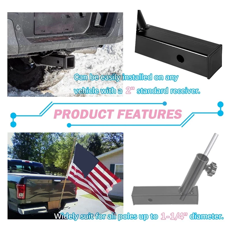 Hitch Mount Flagpole Holder For Jeep SUV RV Pickup Car Truck Camper Trailer For Standard 2 Inch Hitch Receivers Bracket