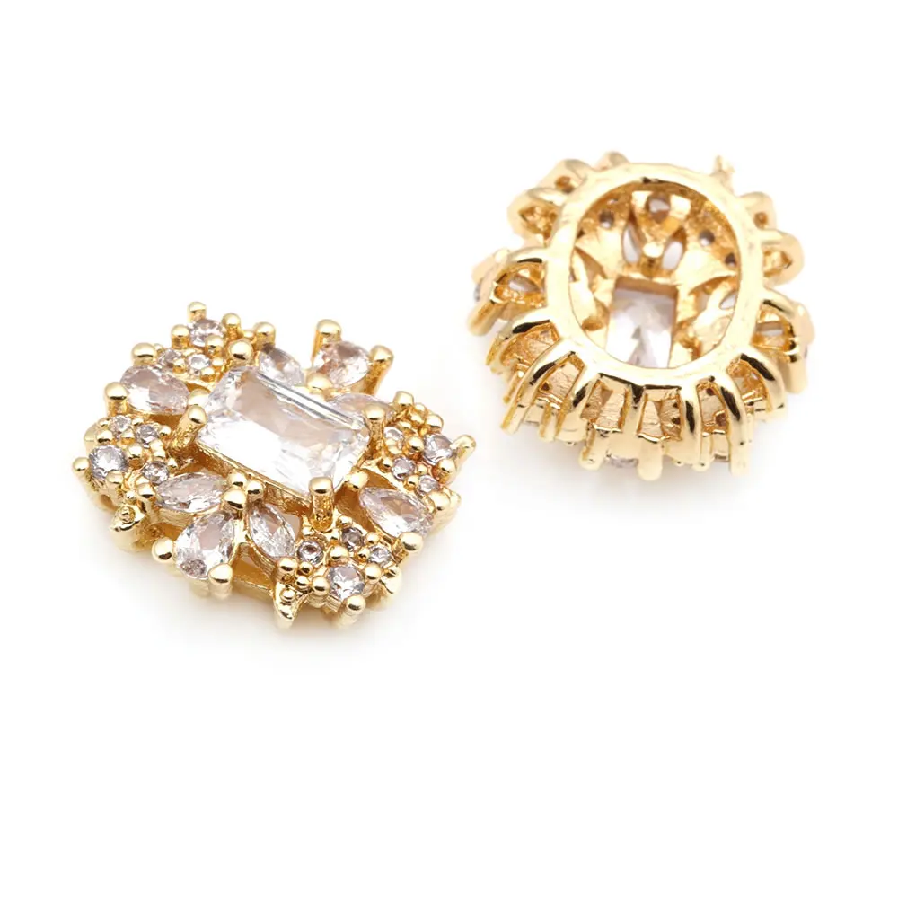 18K Gold Color Brass and Zircon Hexagon Rectangle Spacer Bracelets Beads High Quality Diy Jewelry Accessories Making Materials