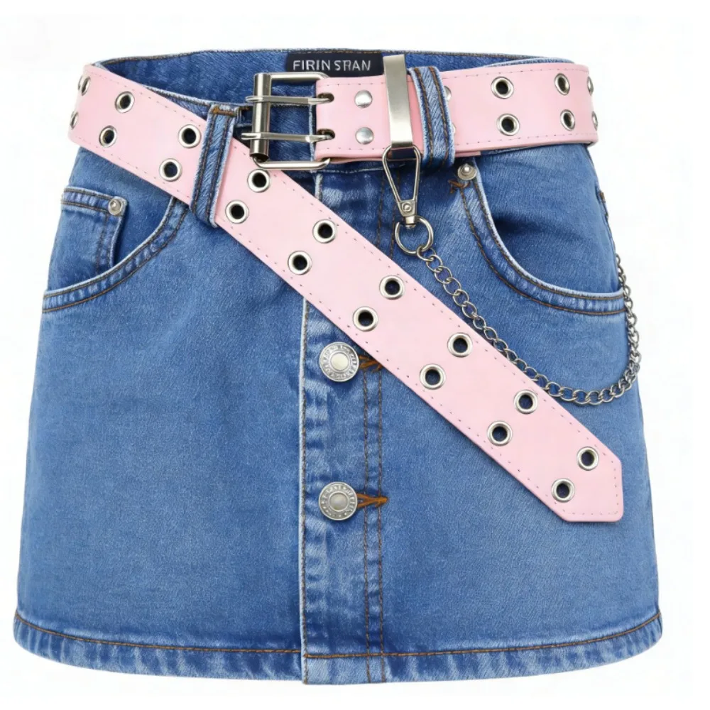 

Женский ремень в стиле панк Y2K, розовая цепочка с металлическими люверсами, универсальный джинсовый ремень, модный аксессуар