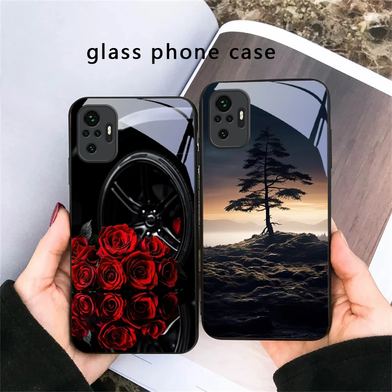

Small pebble flowers For Redmi Note 14 Pro+ 13 Pro 8 9 9S 12S 10 Pro 11 12 13C 14C A3 12 13 K60 Ultra Black Glass Phone Case